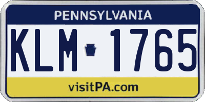 PA license plate KLM1765