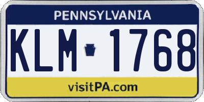 PA license plate KLM1768