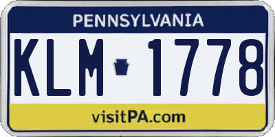 PA license plate KLM1778