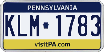 PA license plate KLM1783