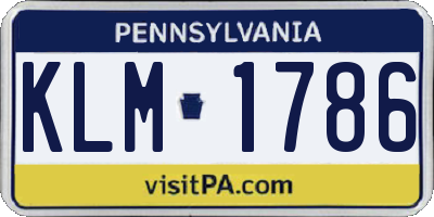 PA license plate KLM1786
