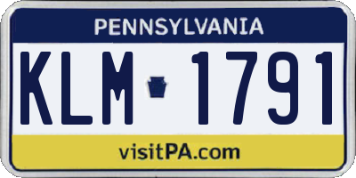 PA license plate KLM1791