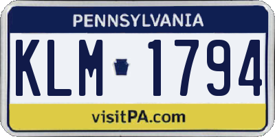 PA license plate KLM1794