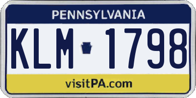 PA license plate KLM1798