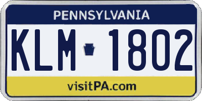 PA license plate KLM1802