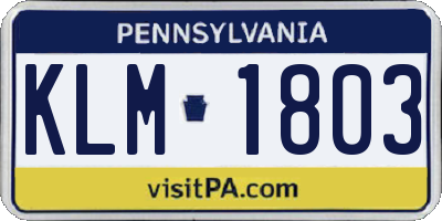 PA license plate KLM1803