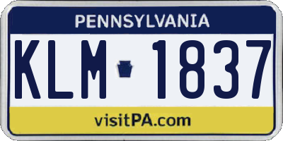 PA license plate KLM1837