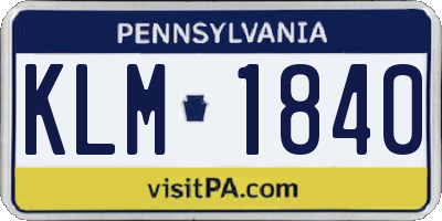 PA license plate KLM1840