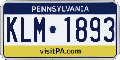 PA license plate KLM1893