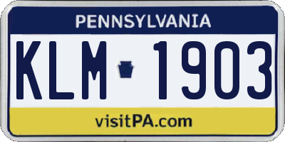 PA license plate KLM1903
