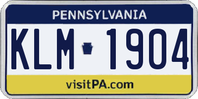 PA license plate KLM1904