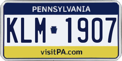 PA license plate KLM1907