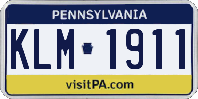 PA license plate KLM1911