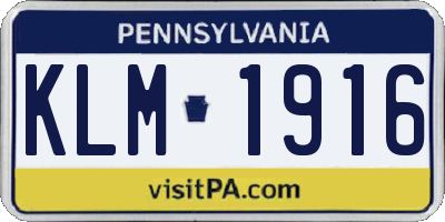 PA license plate KLM1916