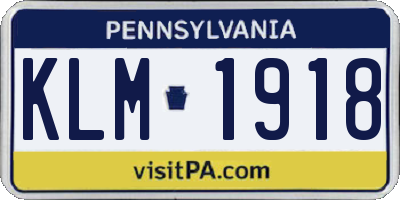 PA license plate KLM1918
