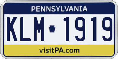 PA license plate KLM1919