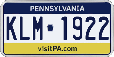 PA license plate KLM1922