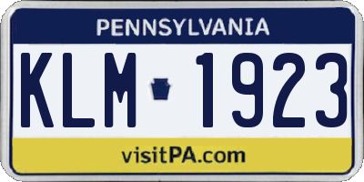 PA license plate KLM1923