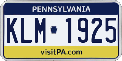 PA license plate KLM1925