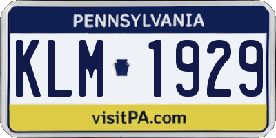 PA license plate KLM1929