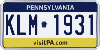 PA license plate KLM1931