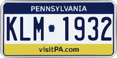 PA license plate KLM1932