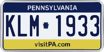 PA license plate KLM1933
