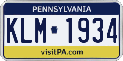 PA license plate KLM1934