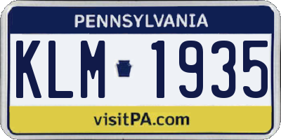 PA license plate KLM1935