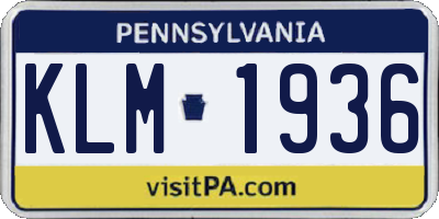 PA license plate KLM1936