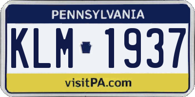 PA license plate KLM1937