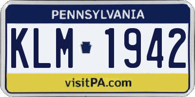 PA license plate KLM1942