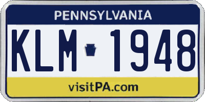 PA license plate KLM1948