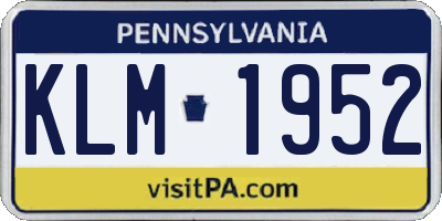 PA license plate KLM1952
