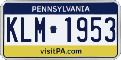 PA license plate KLM1953
