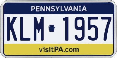 PA license plate KLM1957