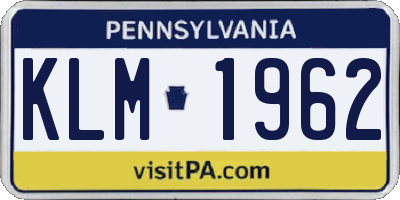 PA license plate KLM1962