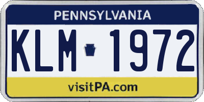 PA license plate KLM1972