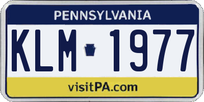 PA license plate KLM1977
