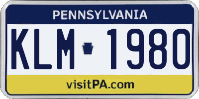 PA license plate KLM1980