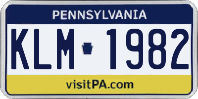 PA license plate KLM1982