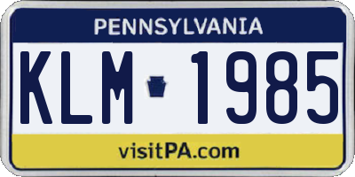 PA license plate KLM1985