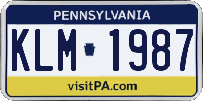 PA license plate KLM1987