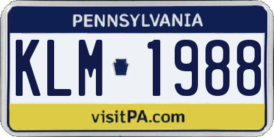 PA license plate KLM1988