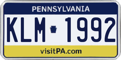 PA license plate KLM1992