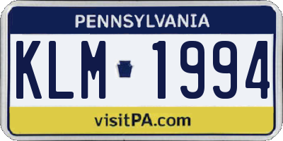 PA license plate KLM1994