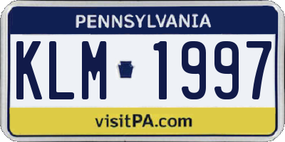 PA license plate KLM1997