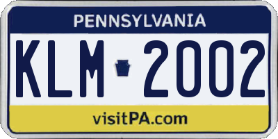 PA license plate KLM2002