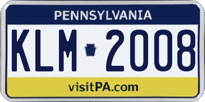 PA license plate KLM2008