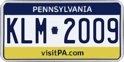 PA license plate KLM2009